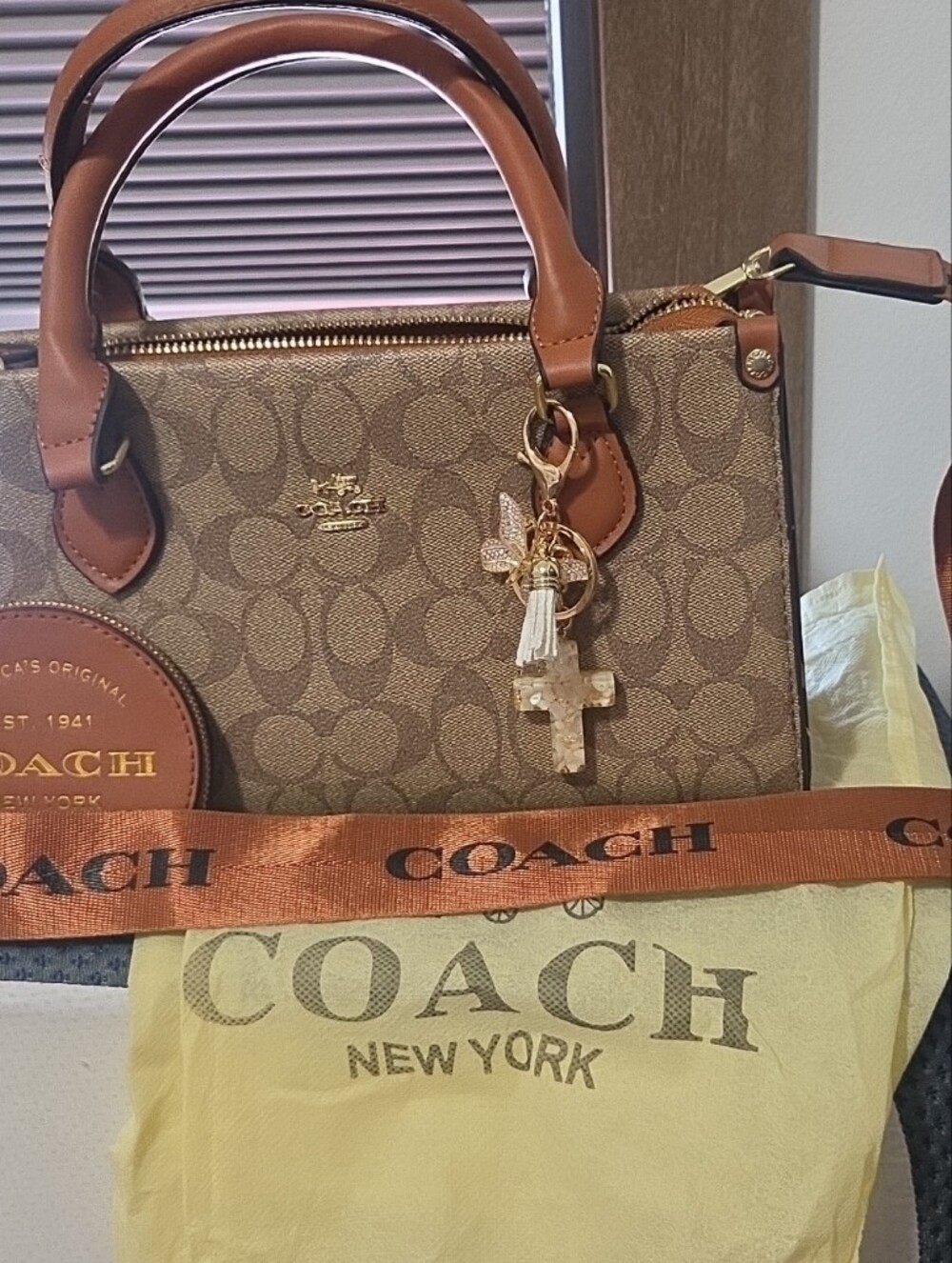 Coach Brown/Tan Signature Canvas Crossbody Satchel with Leather Trim